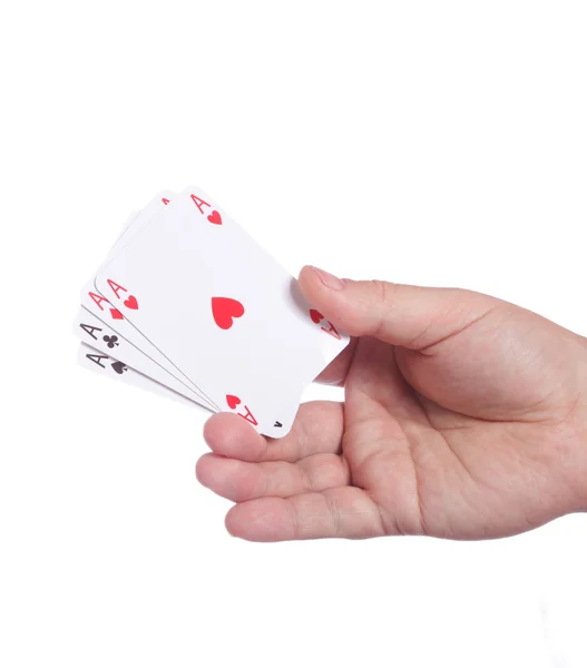 Man and playing cards in hand — Stock Photo, Image
