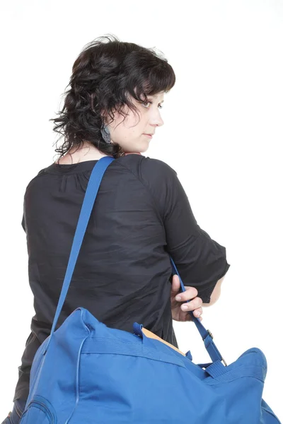 Mujer y bolso de hombro aislados — Foto de Stock