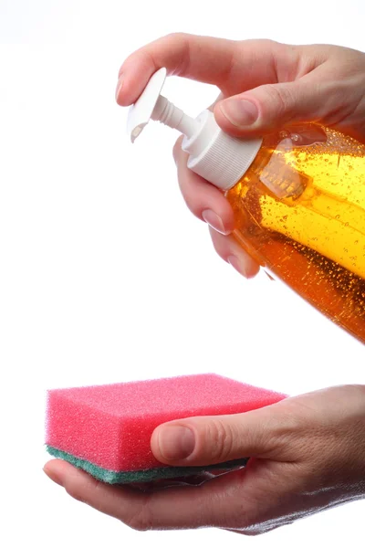 Appliquer du savon liquide pour le lavage des mains — Photo