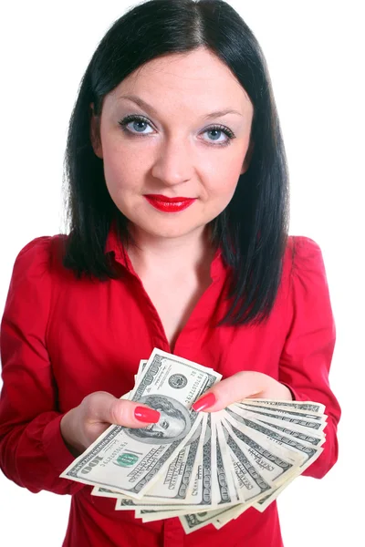 Menina com dinheiro isolado — Fotografia de Stock
