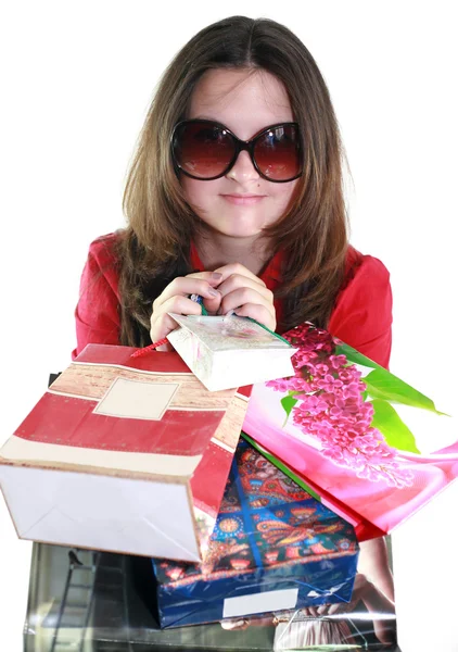 A girl with shopping — Stock Photo, Image