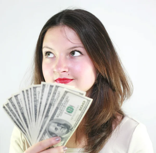 Girl poses with the money — Stock Photo, Image