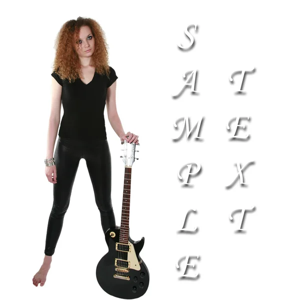 Curly-haired girl with a guitar is an isolated — Stock Photo, Image