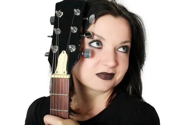 Dívka s kytarou, samostatný — Stock fotografie