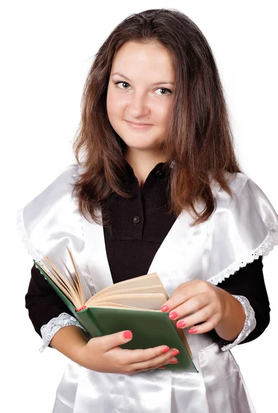 Χαριτωμένο μαθήτρια με βιβλίο απομονωθεί — Φωτογραφία Αρχείου