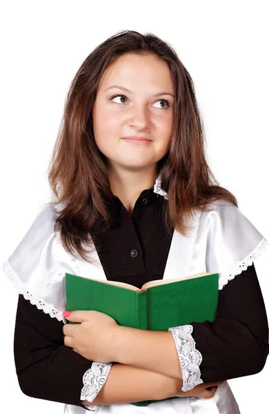 Uczennica z książek na białym tle — Zdjęcie stockowe