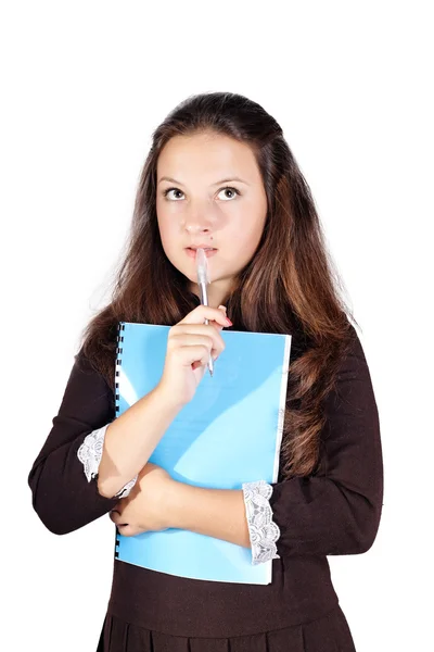 Studentessa con una cartella isolata — Foto Stock