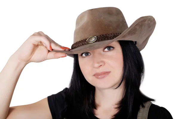 Mädchen mit Cowboyhut isoliert — Stockfoto