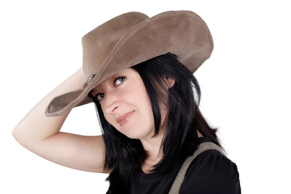 Mooi meisje in een cowboy hoed, geïsoleerd — Stockfoto