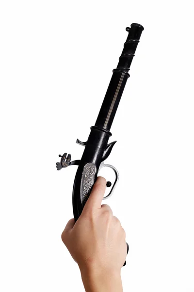 Pistolet w ręku na białym tle — Zdjęcie stockowe