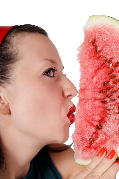 Ze houdt van watermeloen — Stockfoto