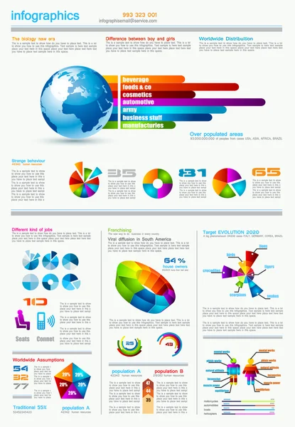 Página de infografías con muchos elementos de diseño — Vector de stock