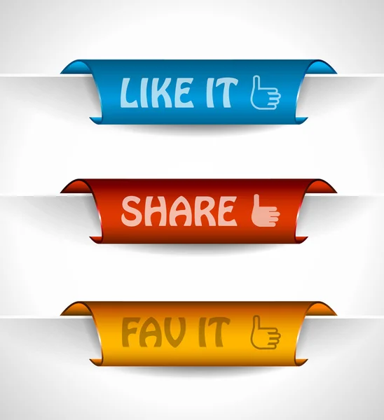 Etiqueta de 3 adesivos de papel para opções de compartilhamento — Vetor de Stock