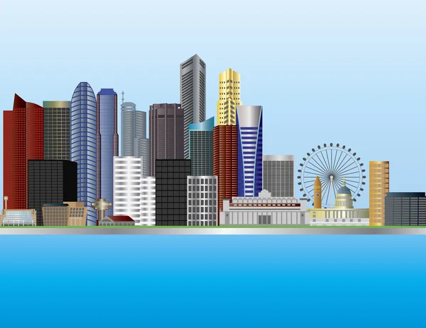 Singapore Stadt Skyline Illustration — Stockvektor