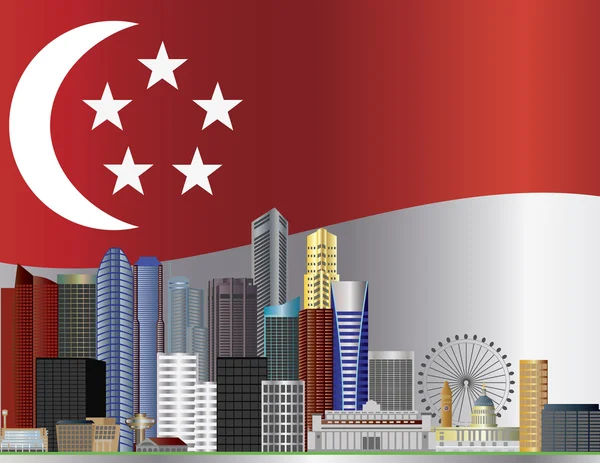Singapura Cidade Skyline e Bandeira Ilustração — Vetor de Stock