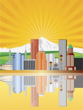 Portland Skyline at Sunrise Illustration clipart