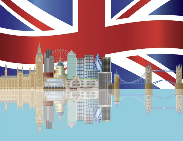 ロンドンのスカイラインのユニオン ジャックの旗のイラストを使用 — ストックベクタ