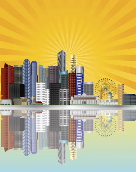 Singapore City Skyline con Sun Rays Illustrazione — Vettoriale Stock