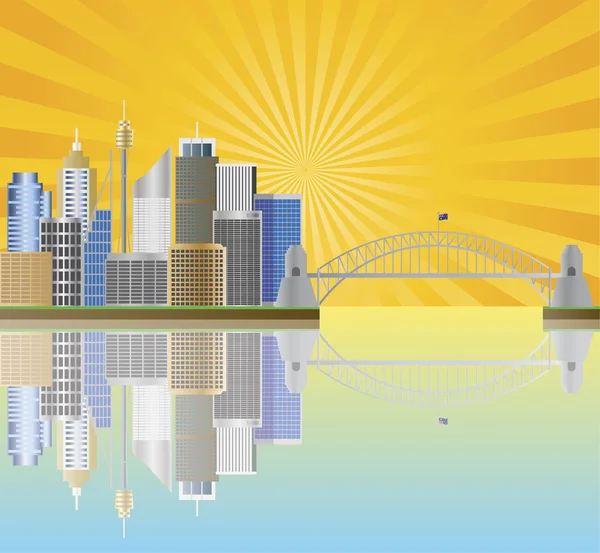 Sydney australia panoramę z ilustracja promienie słońca — Wektor stockowy