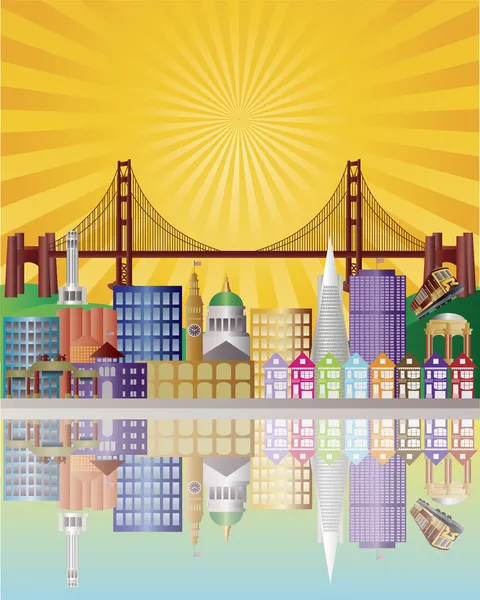 San Francisco City Skyline at Sunrise Illustration — Stock Vector