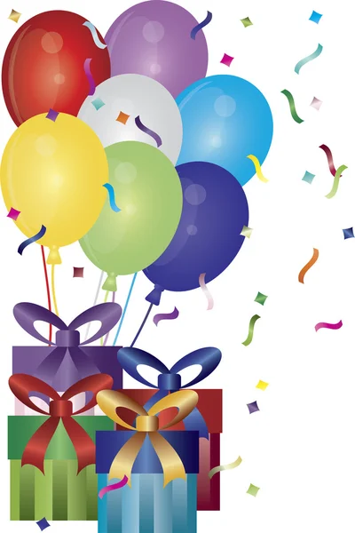 Happy Birthday Geschenke und Luftballons Illustration — Stockvektor
