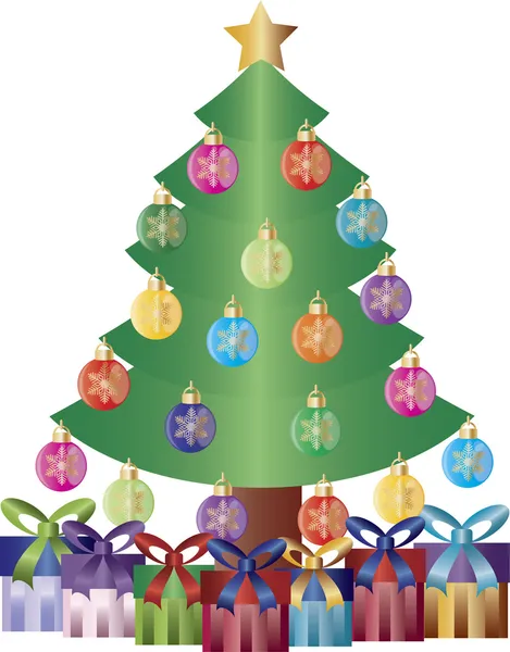 Christmas Tree with Presents and Ornaments Illustration — Stock Vector
