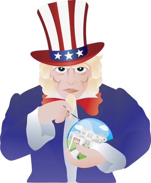 Uncle Sam, az ingatlan buborék ábra kitörés — Stock Vector