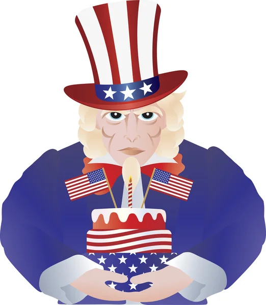 Uncle Sam with 4th of July Birthday Cake Illustration — Stock Vector