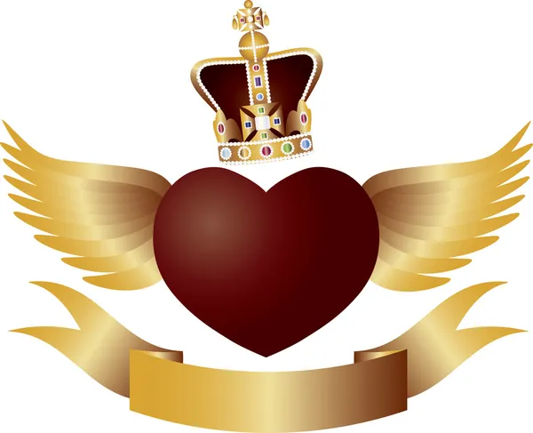 Corazón volador con joyas corona Ilustración — Vector de stock