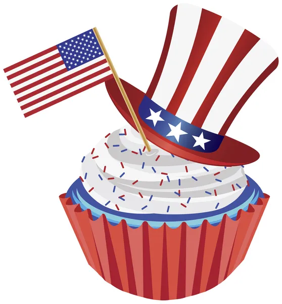 4th of July Cupcake with Flag and Hat Illustration — Stock Vector