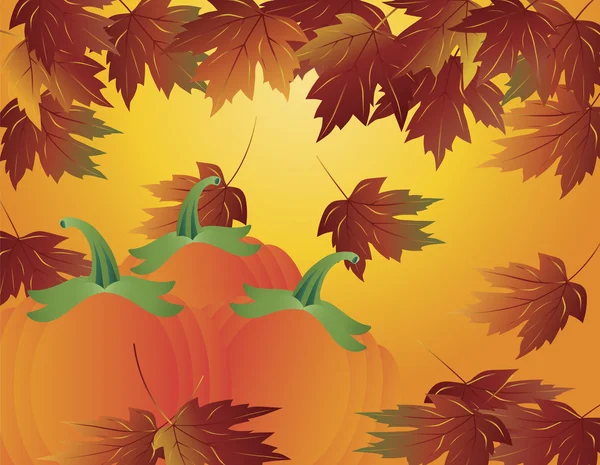 Parche de calabaza con ilustración de hojas de otoño — Vector de stock