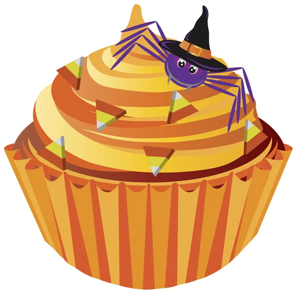 Pastel de Halloween con ilustración de araña y caramelo — Vector de stock