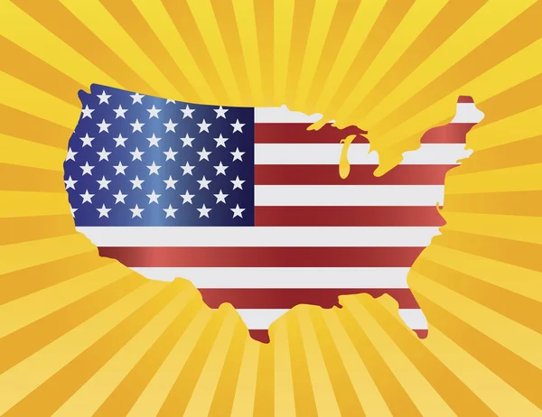 Bandeira dos EUA no mapa Silhouette Illustration —  Vetores de Stock