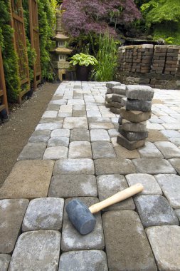 Laying Garden Pavers Patio clipart