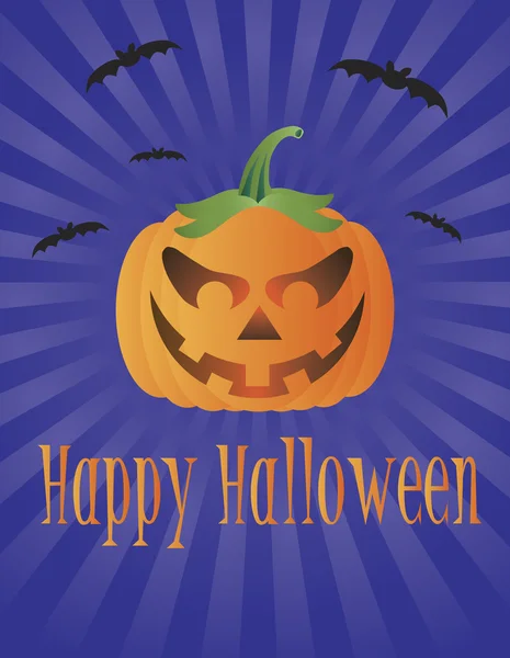 Halloween Pumpkin with Flying Bats Illustration — Stock Vector