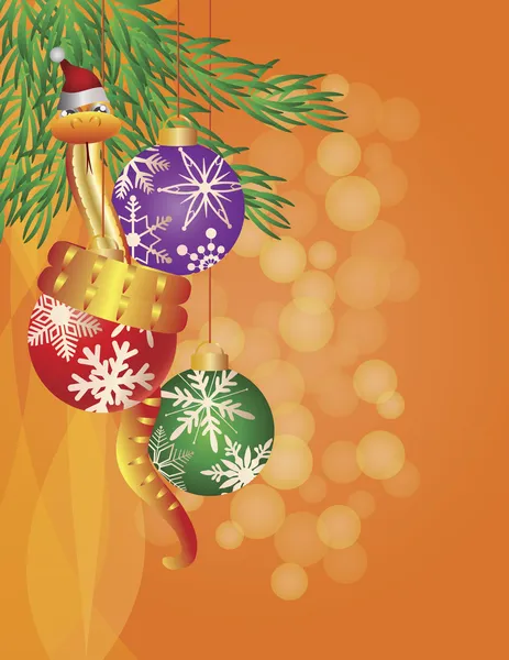 Gelukkig nieuw jaar slang op Kerst ornamenten illustratie — Stockvector
