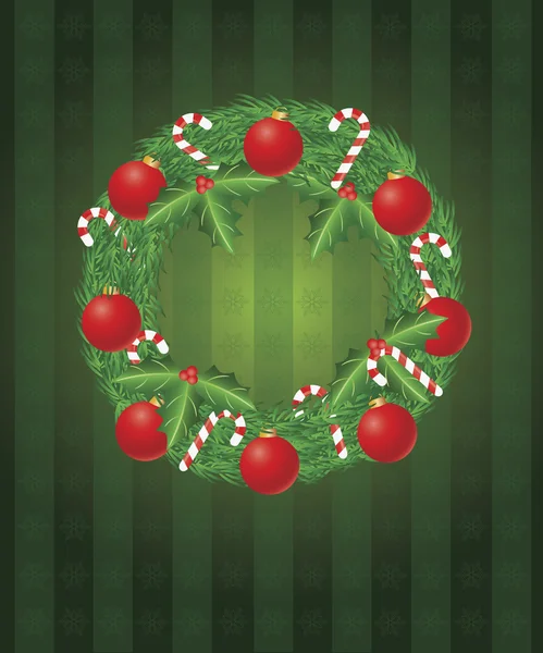 Boże Narodzenie wieniec z ornamentami i candy trzciny ilustracja — Wektor stockowy