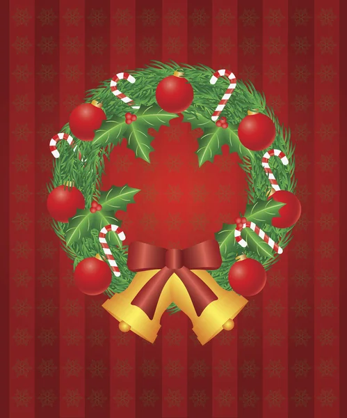 Χριστούγεννα στεφάνι με στολίδια κουδούνια και καραμέλα από ζαχαροκάλαμο illustratio — Διανυσματικό Αρχείο