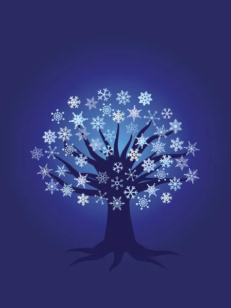 Winter Snowflake Tree Night Scene Illustration — Stock Vector