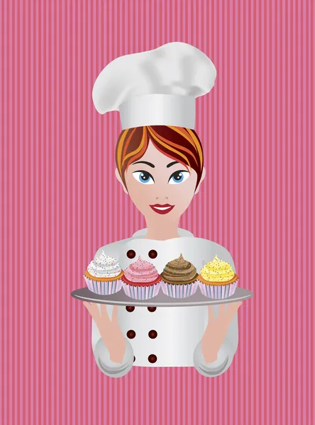 Mujer pastelera Chef Ilustración — Archivo Imágenes Vectoriales