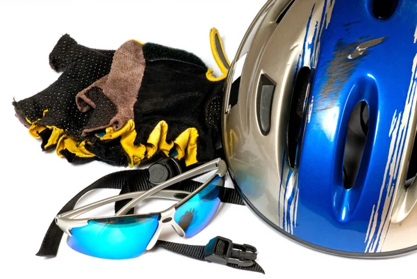 Zátiší s helmy a brýle — Stock fotografie