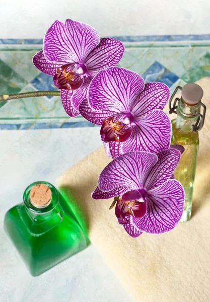 Orchidee in de badkamer — Stockfoto