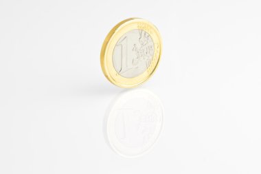 One euro coin reflected and isolated clipart