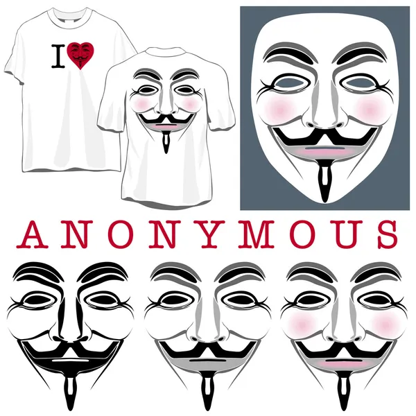 Anonymous Faces in Black, Color and T-shirts — Stock Vector