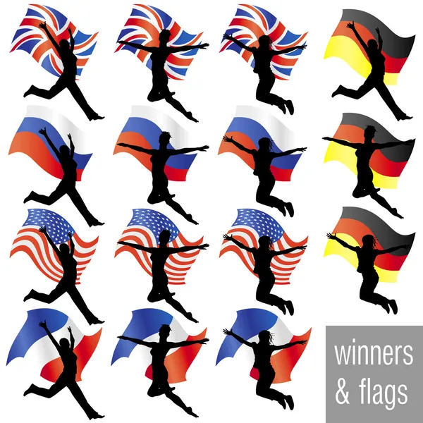 Atletas con conjunto de banderas — Archivo Imágenes Vectoriales