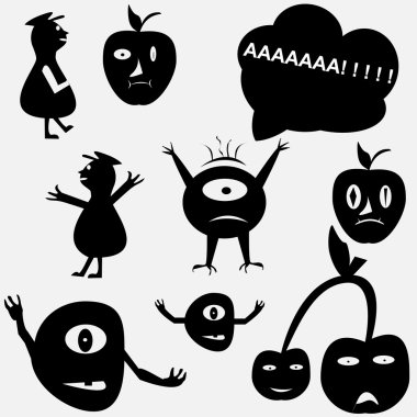 Cartoon funny monsters silhouettes clipart