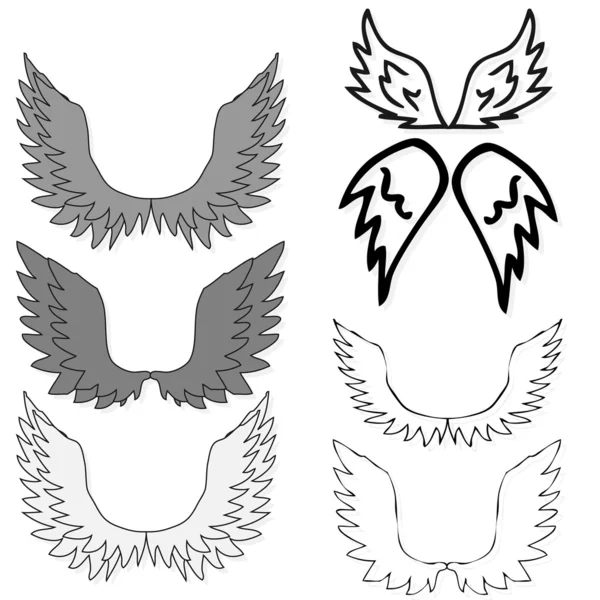 Conjunto de alas de pájaro para diseño heráldico aislado sobre fondo blanco — Archivo Imágenes Vectoriales