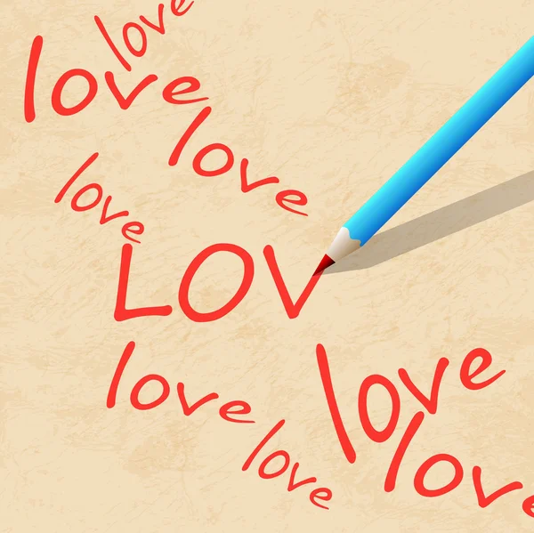 Карандаш на бумаге, написать слово любовь — стоковый вектор