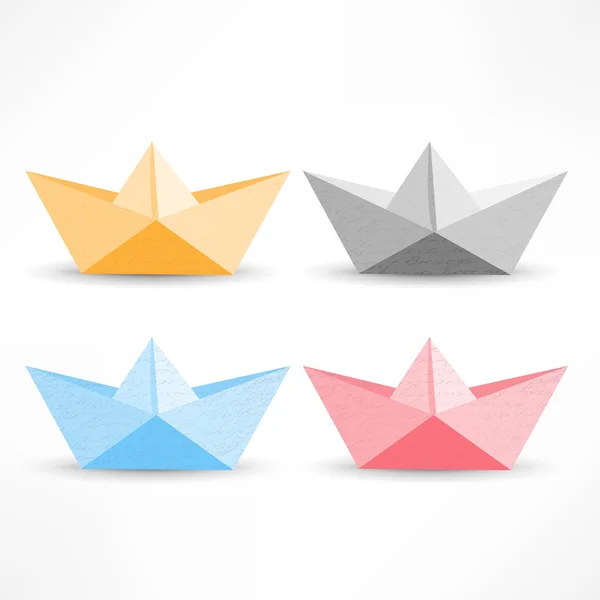 Origami papier boot rood, geel, blauw op wit. — Stockvector
