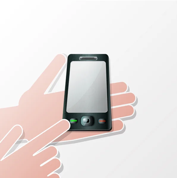 Manos Teléfono inteligente móvil con una pantalla en blanco. Aislado sobre blanco b — Archivo Imágenes Vectoriales